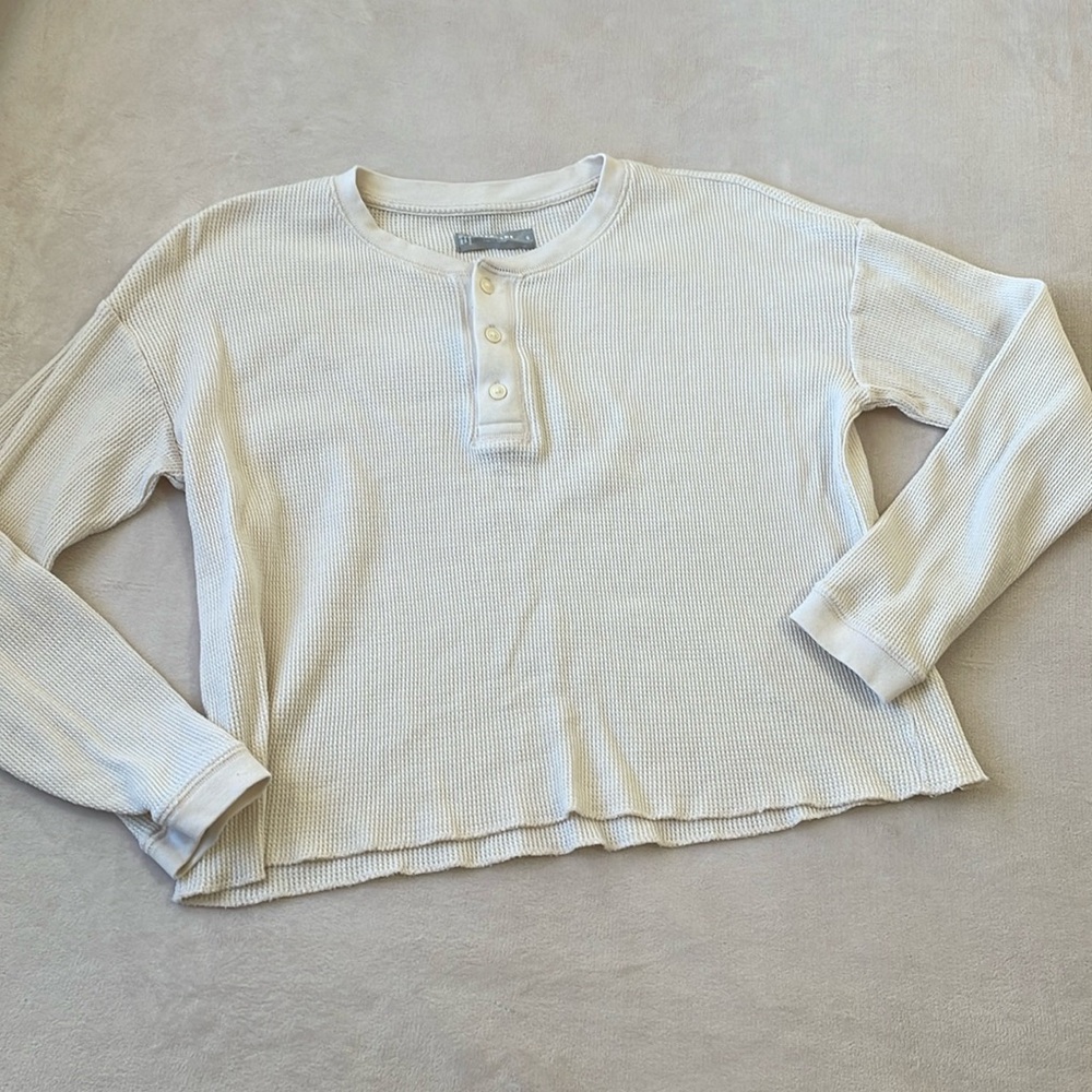 Everlane Waffle Henley in Bone White Organic Cotton Small
